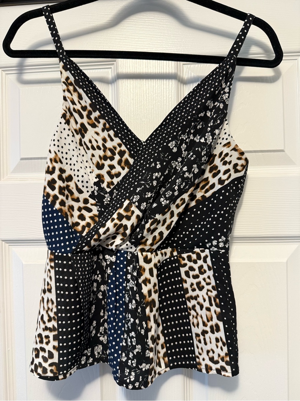 CAbi Black and White Mixed Print V-Neck Top